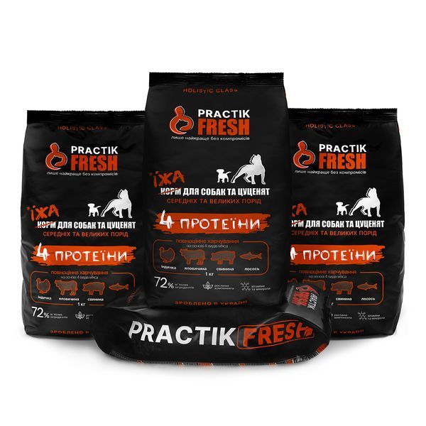 Їжа для собак середніх і великих порід та цуценят &laquo;4 протеїни&raquo; Practik Fresh 1D4F430 фото